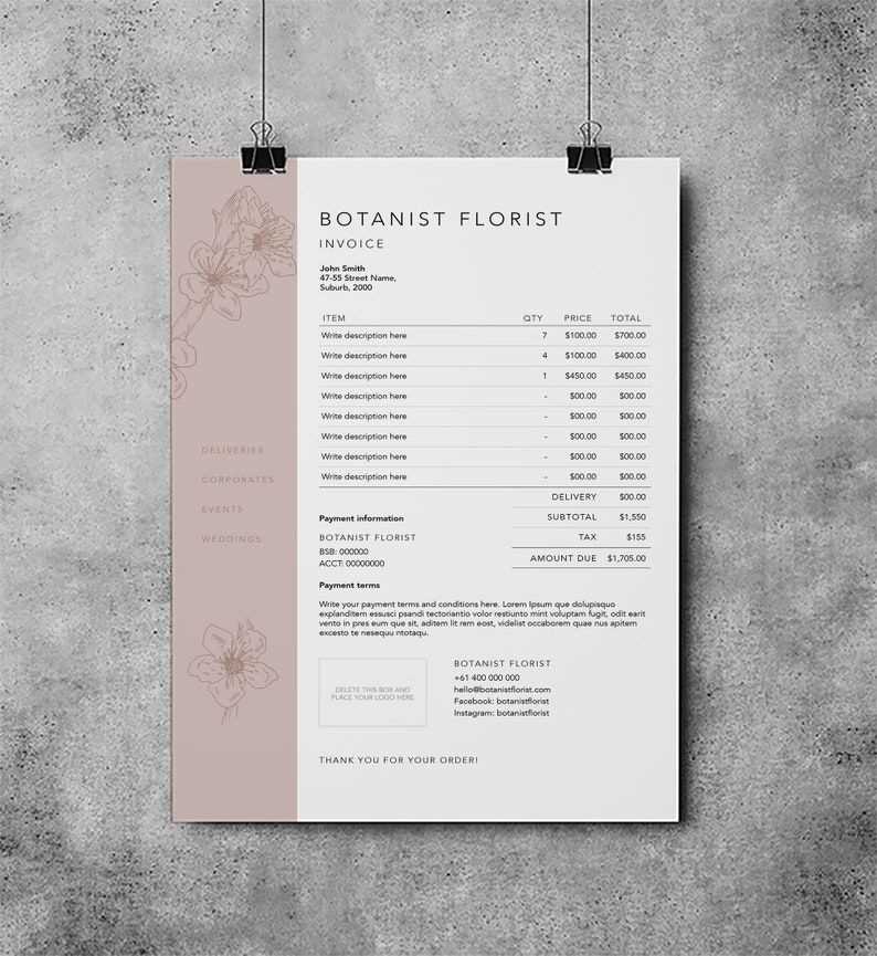 florist invoice template free