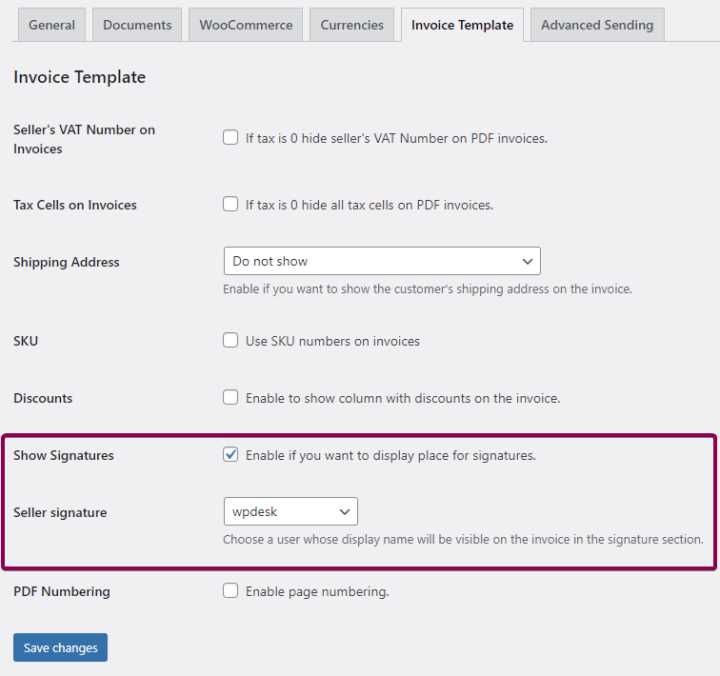 woocommerce pdf invoice template