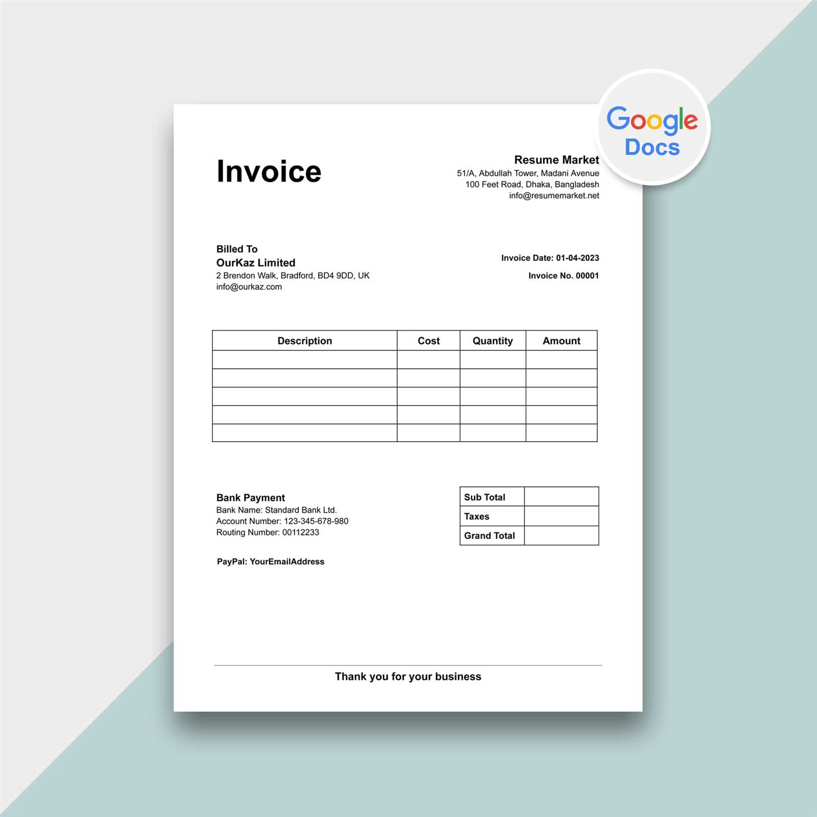 word doc invoice template download