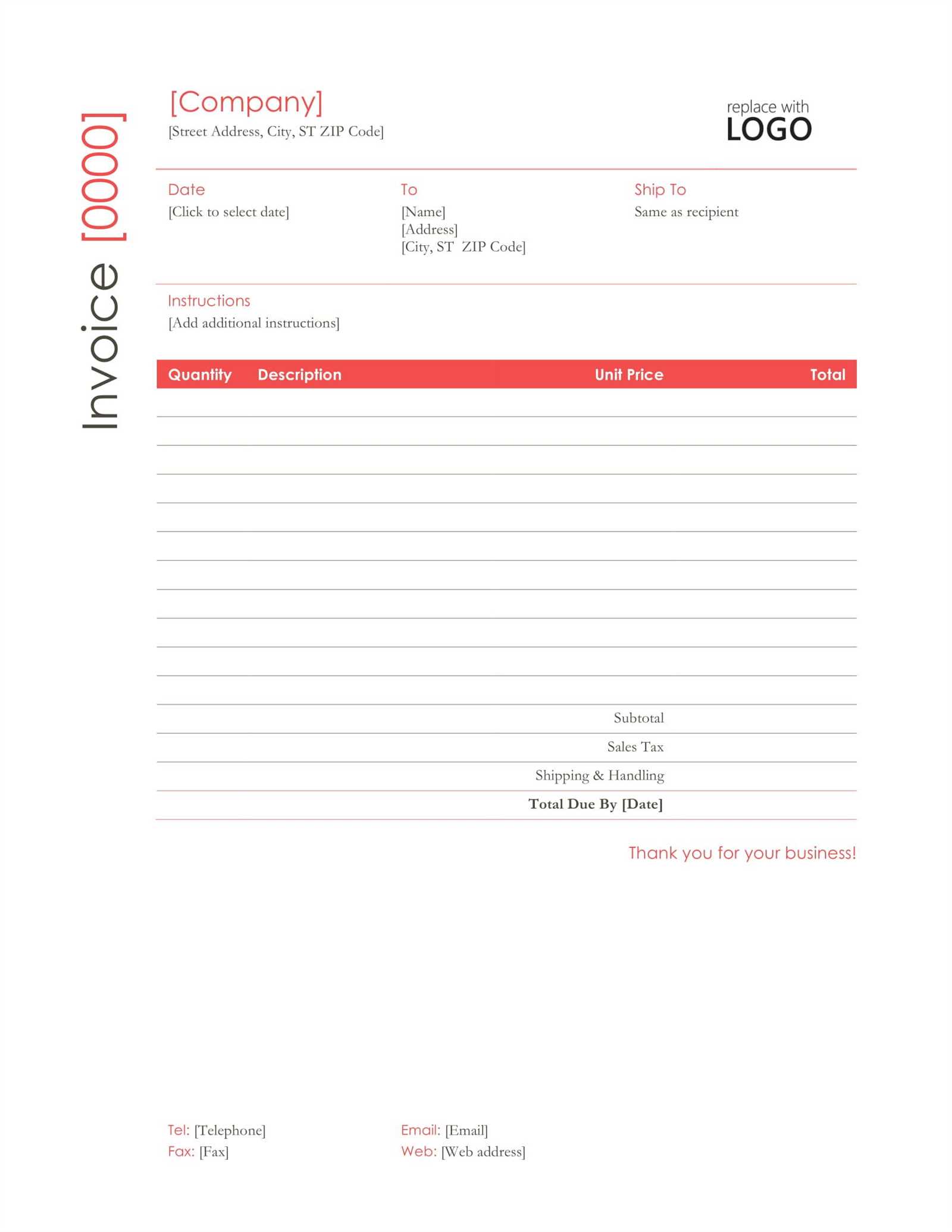 word document invoice template