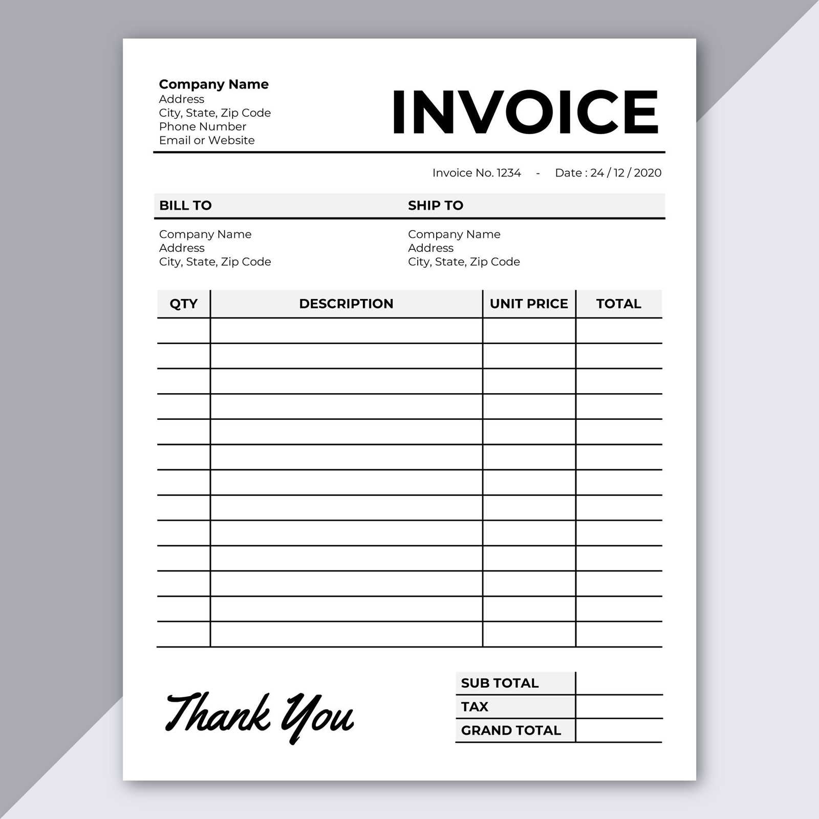 word template for invoice