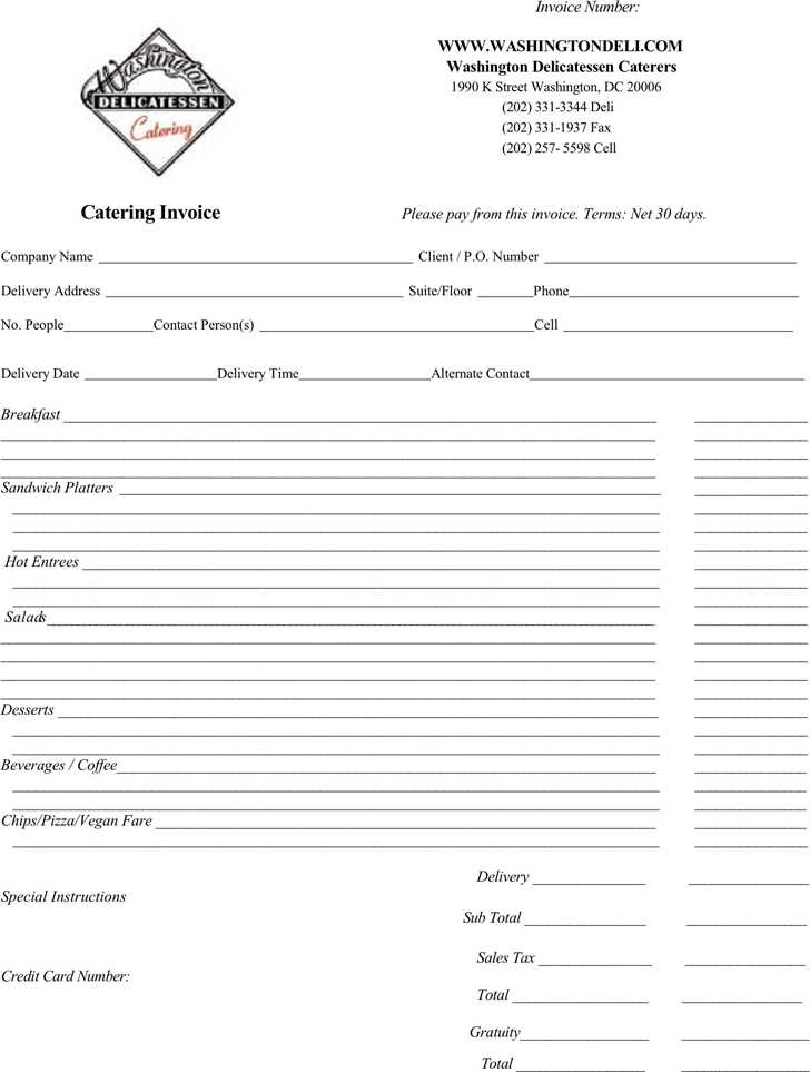 free catering invoice template word