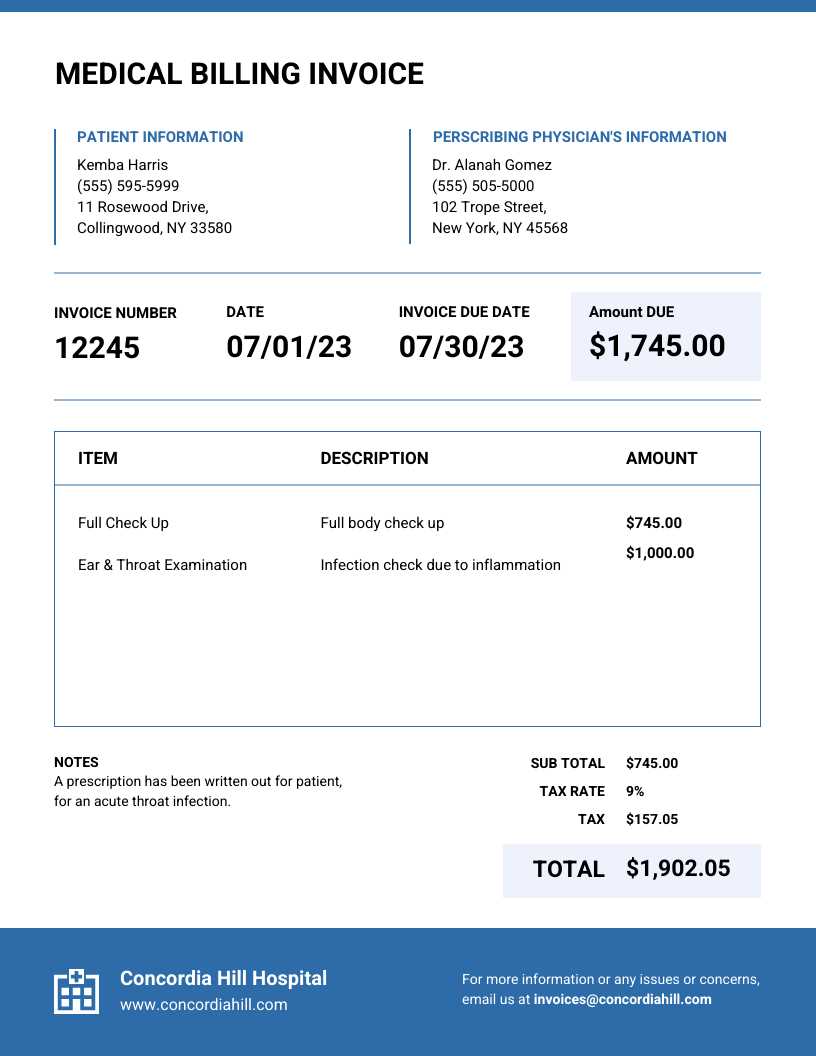 medical invoice template excel