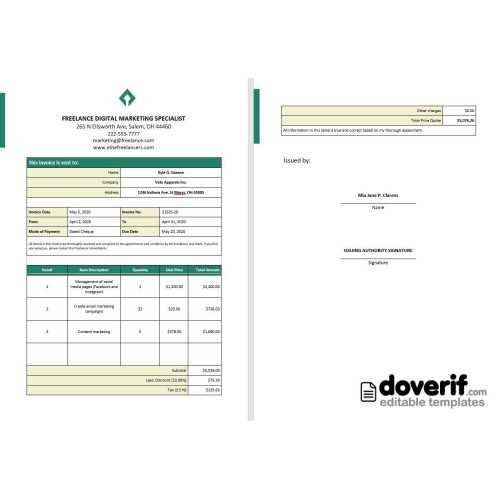 freelance model invoice template