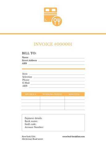 bed and breakfast invoice template