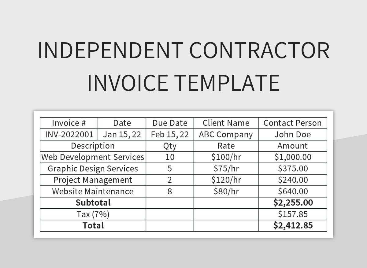 invoice template independent contractor