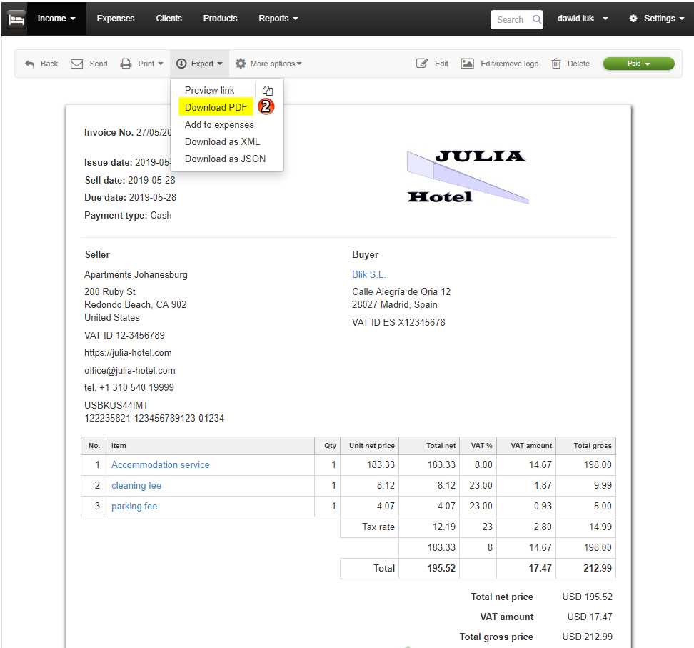 booking.com invoice template