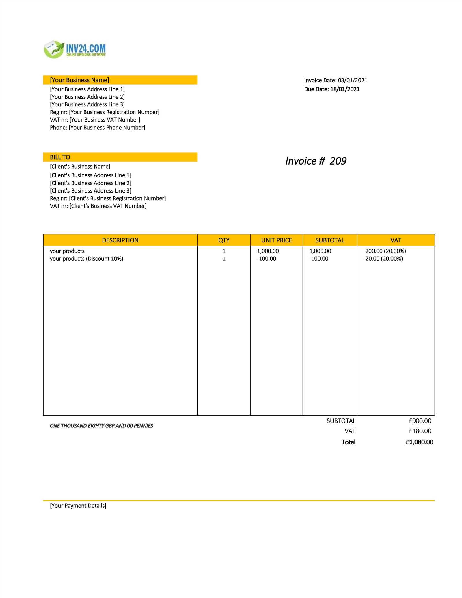 excel invoice template with discount