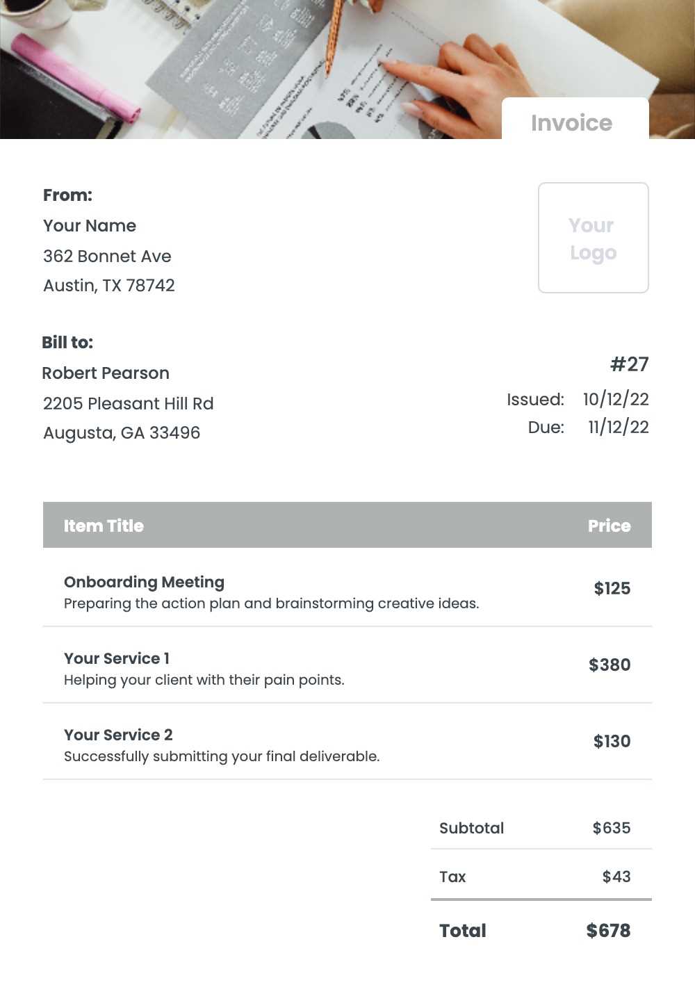 finance invoice template