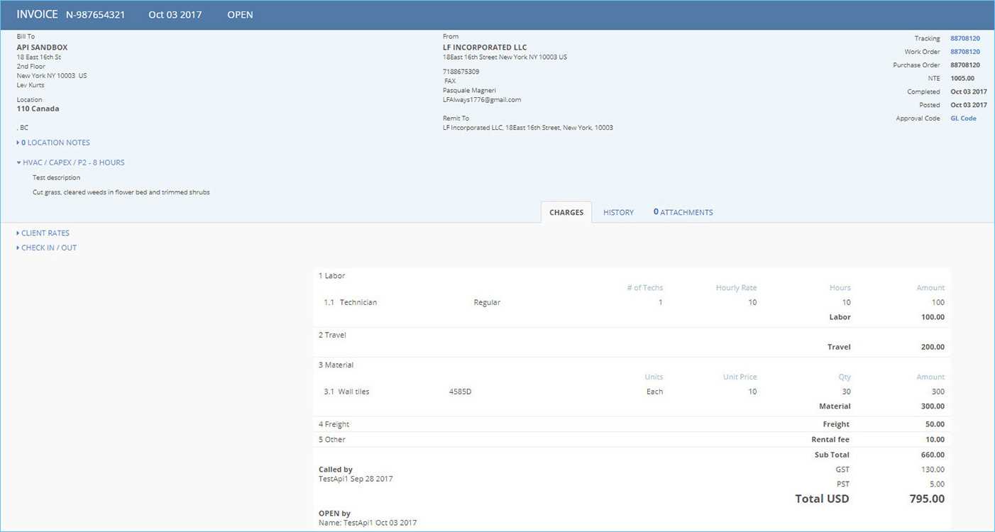 line item invoice template