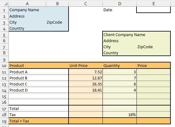invoice with tax calculation template