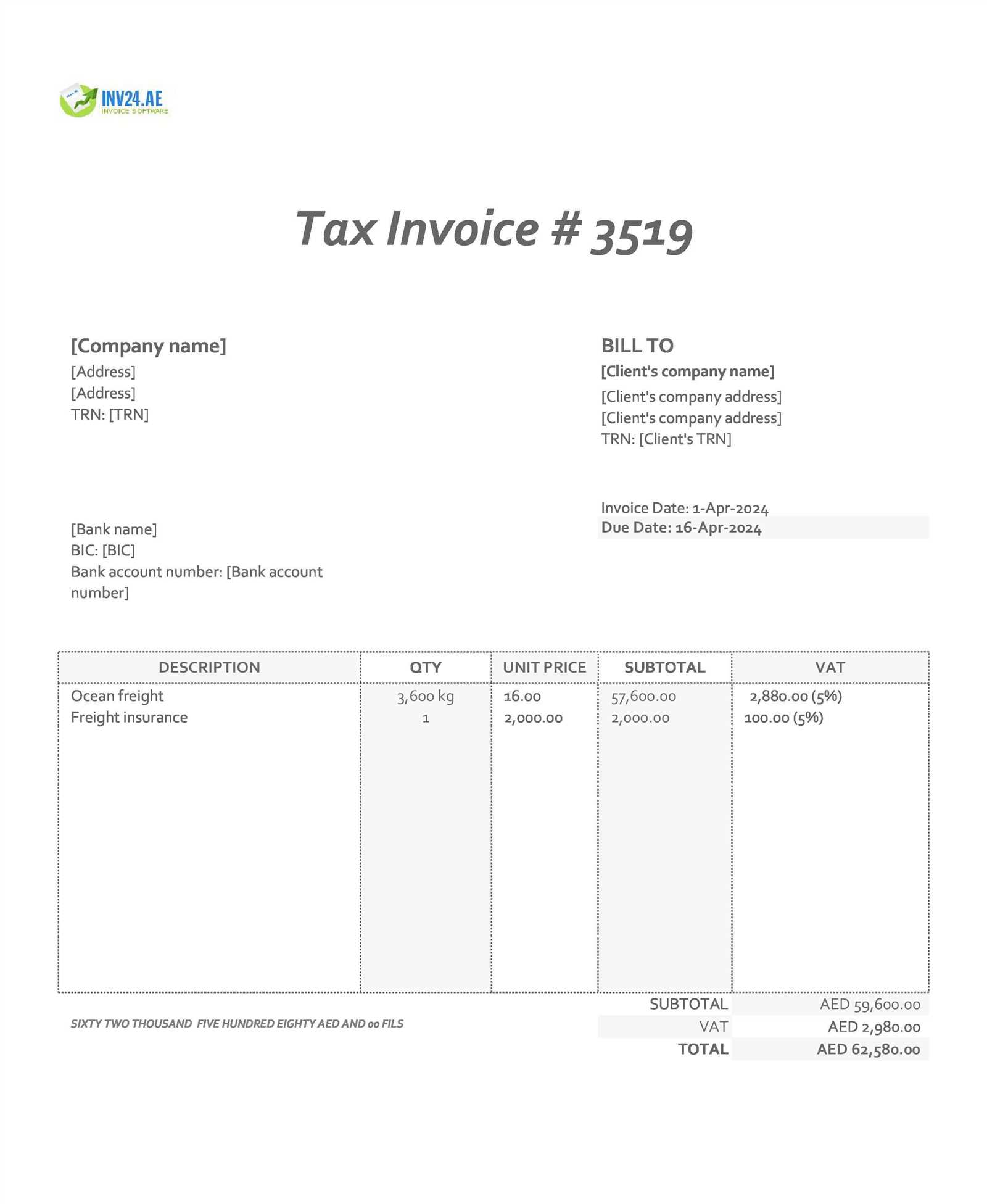 freight invoice template word