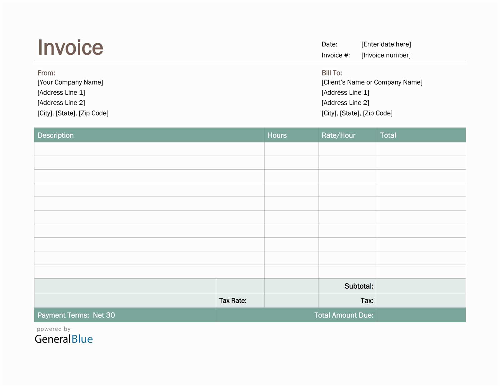 word invoice template that calculates total