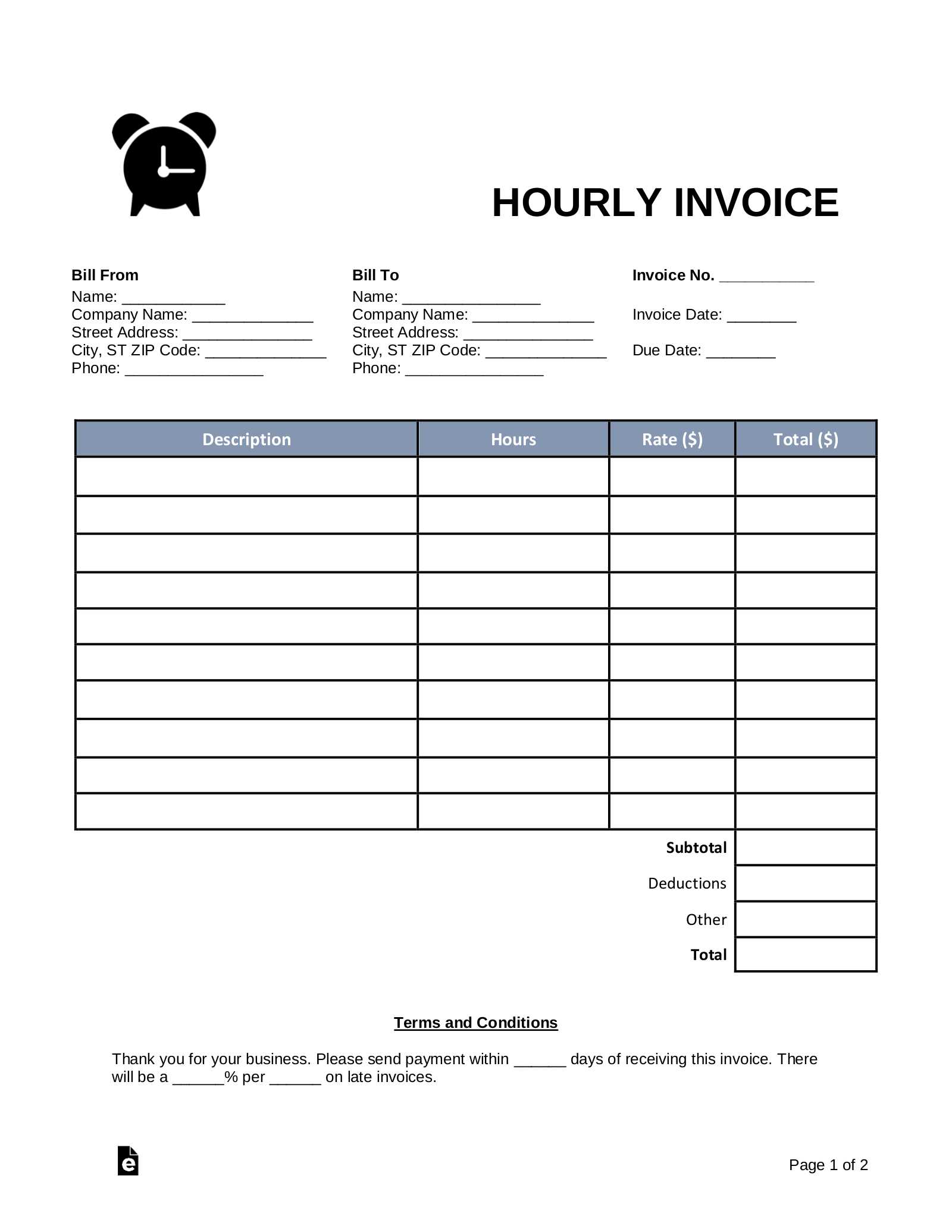 blank invoice template doc