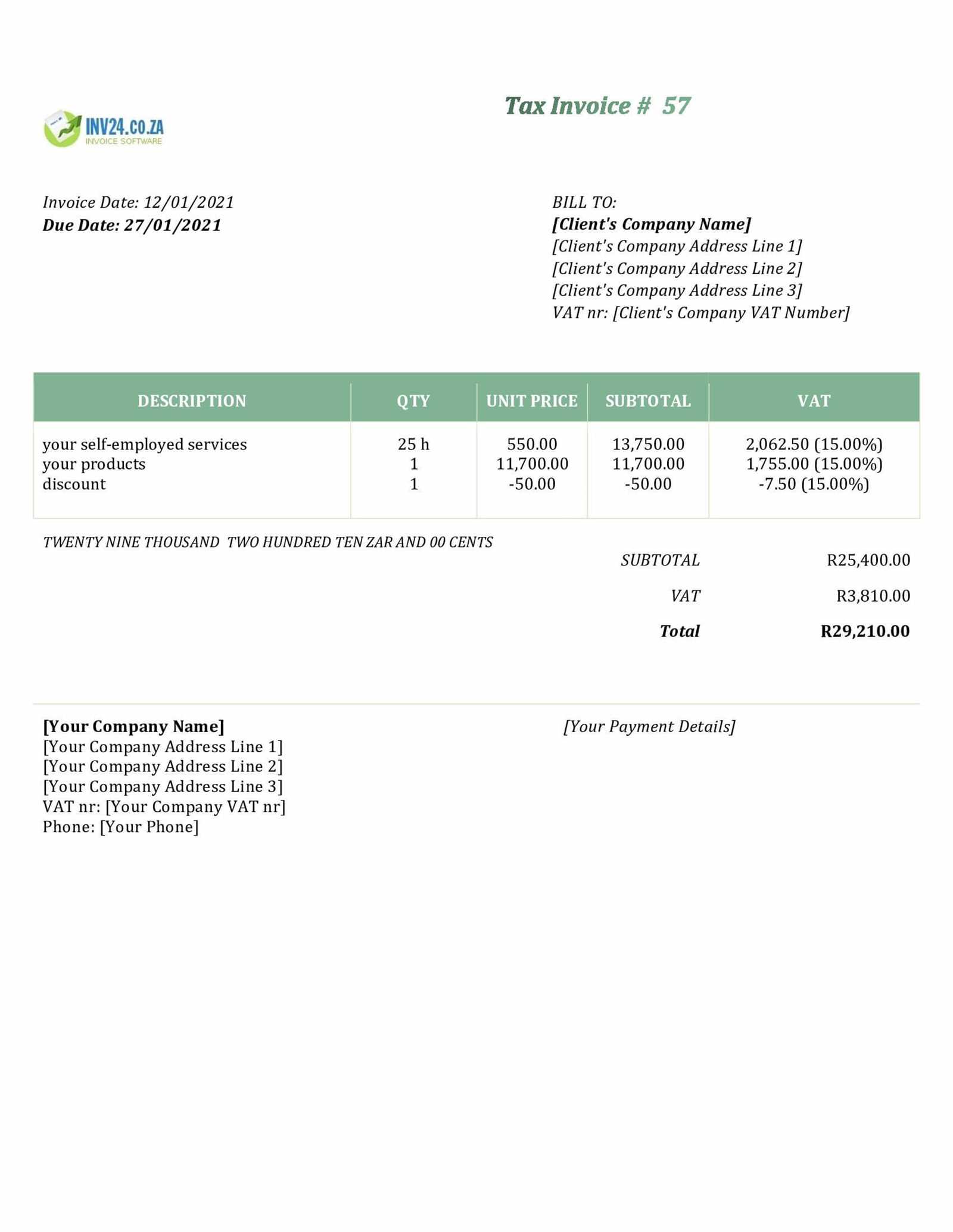 personal invoice template word