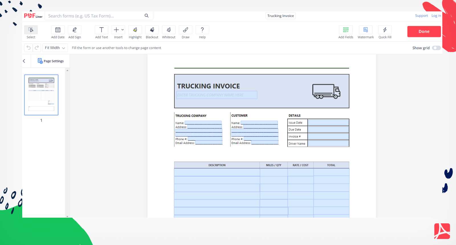 truck driver invoice template