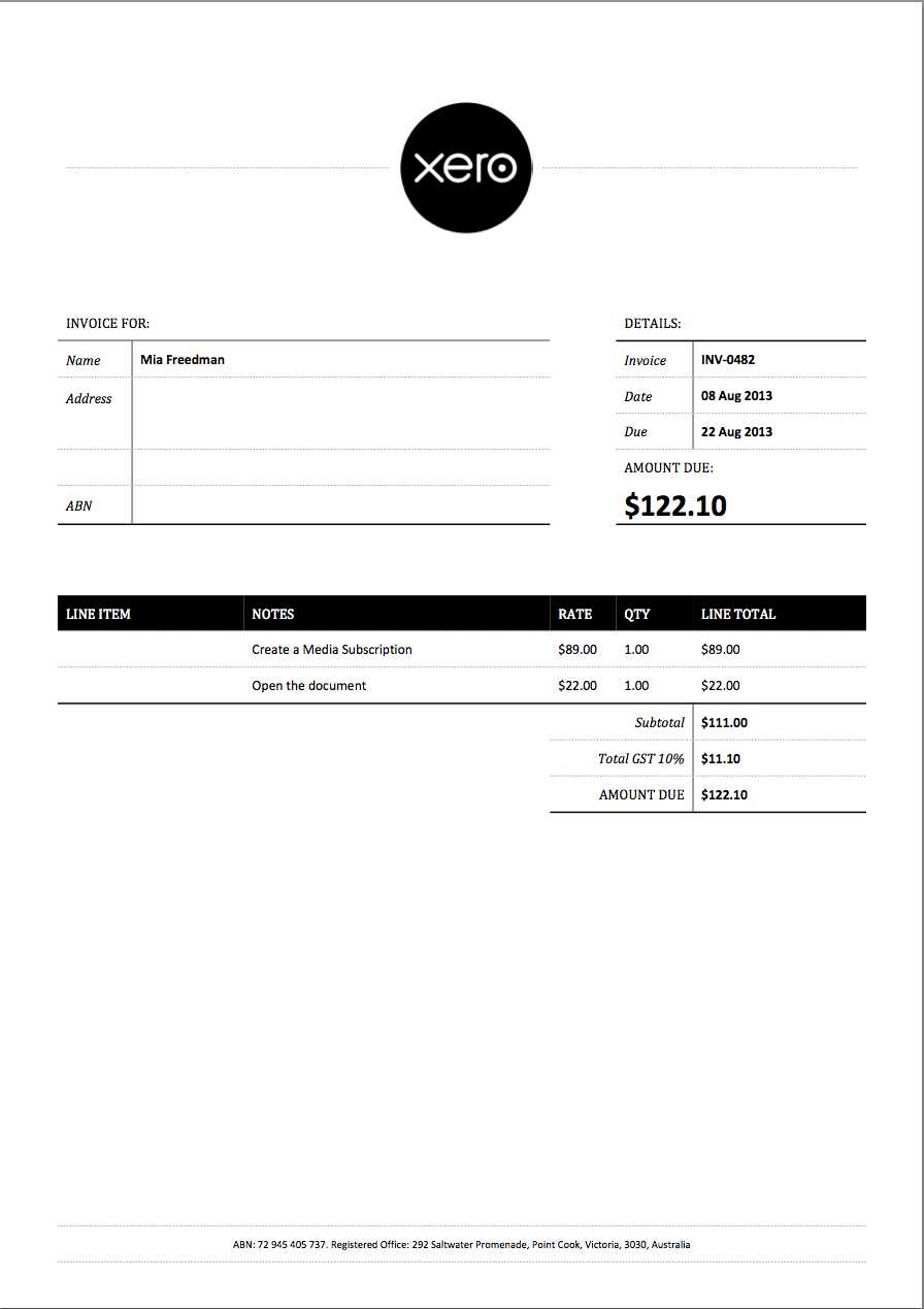 xero invoice template fields