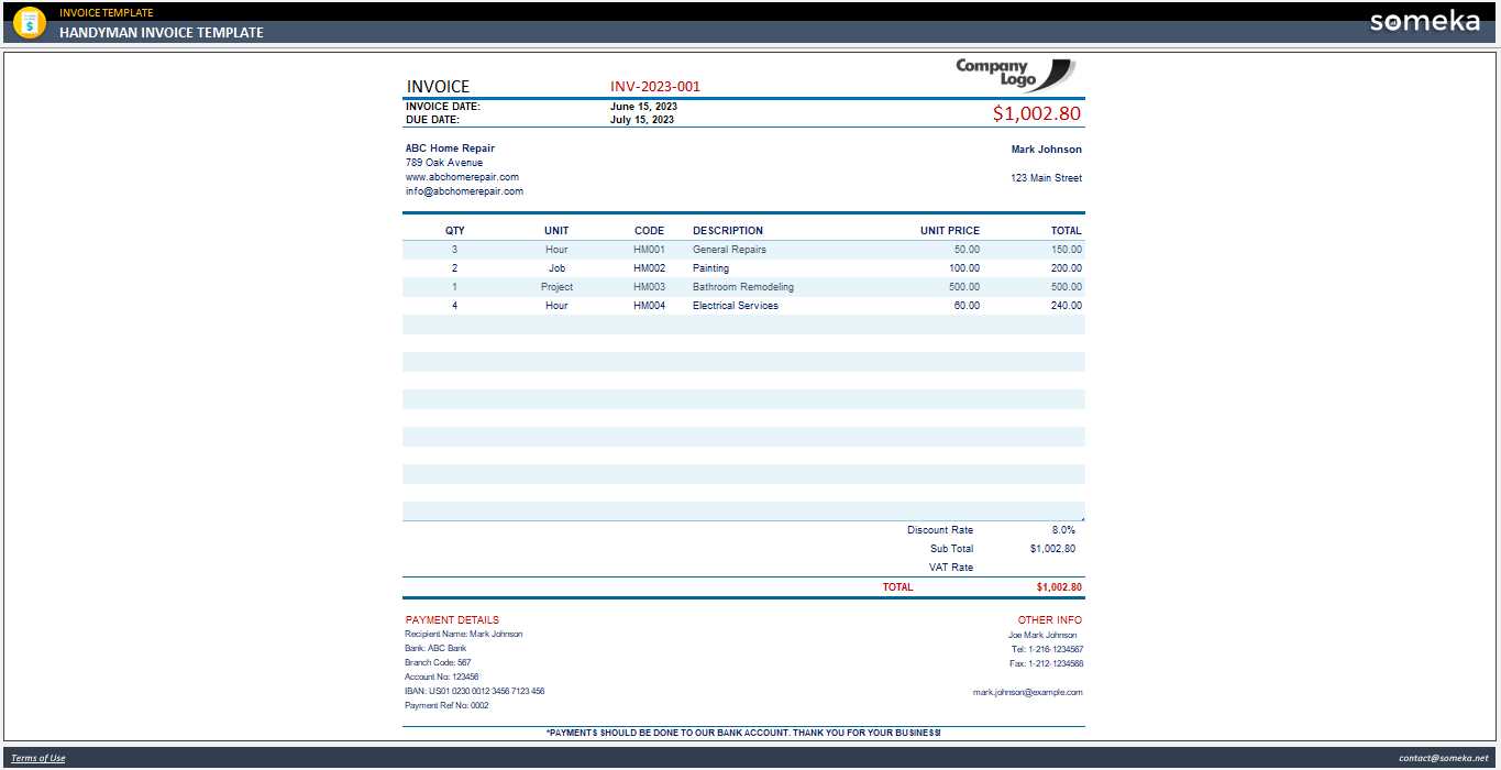 handyman invoice templates