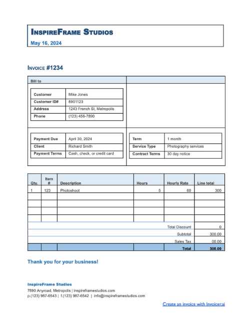 invoice template for photography