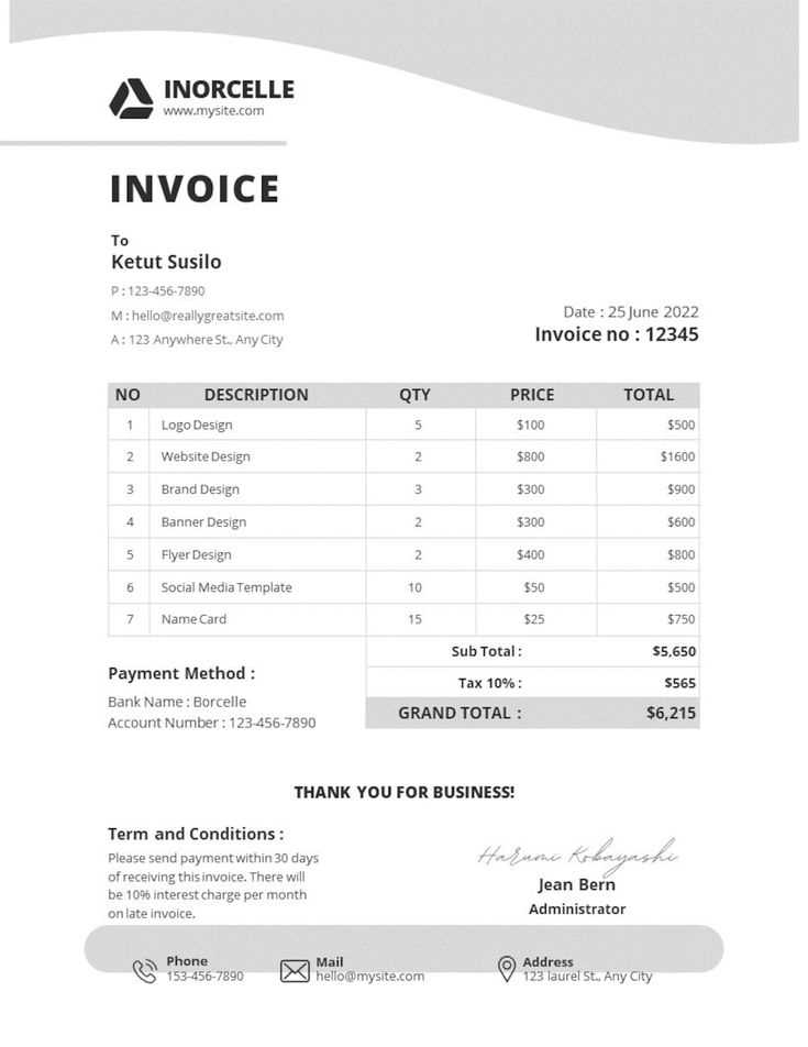 invoice writing template