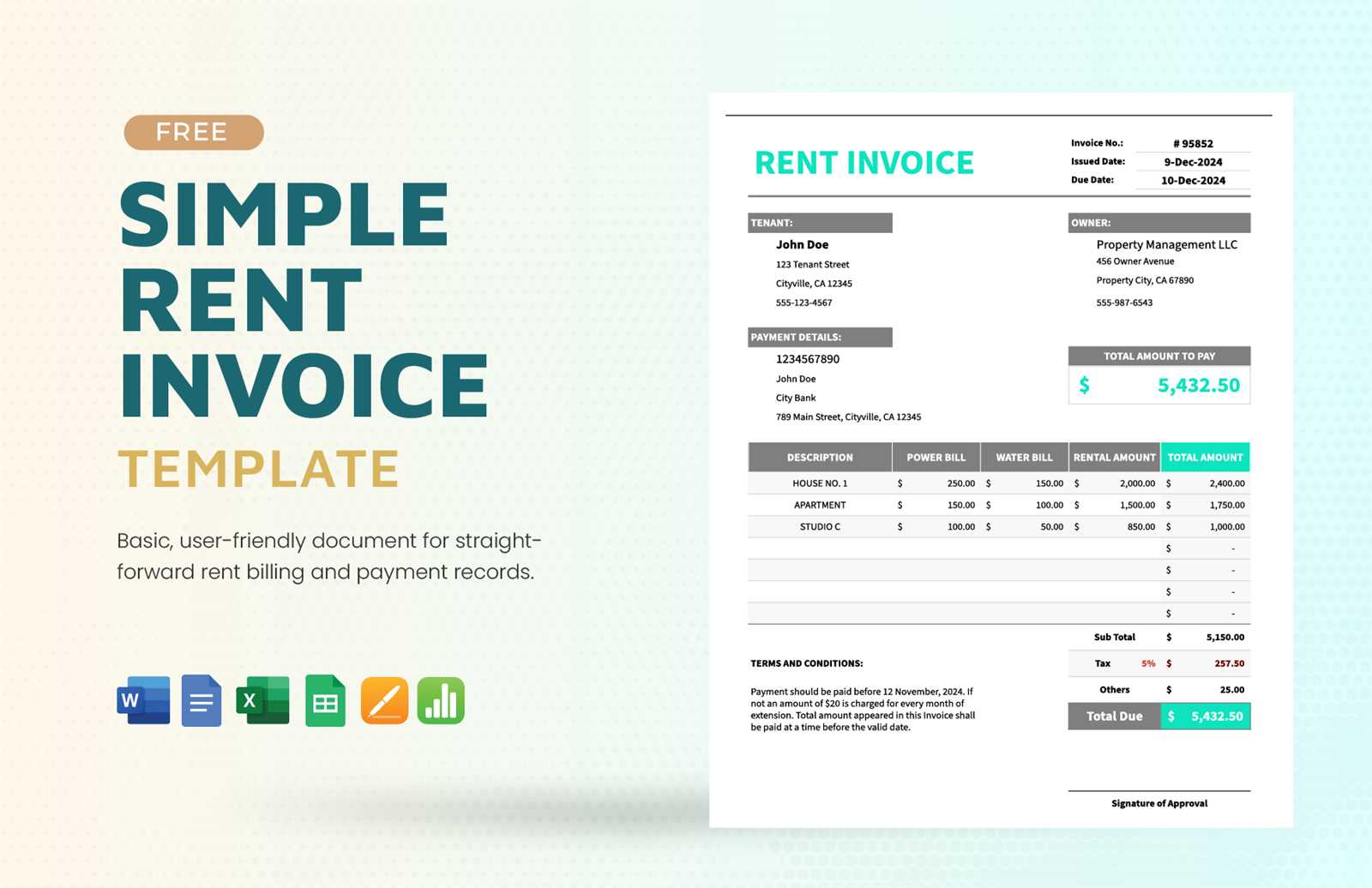 free invoice template for rental property