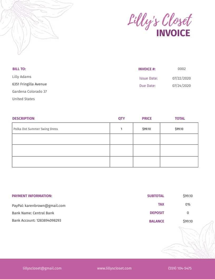 online shopping invoice template