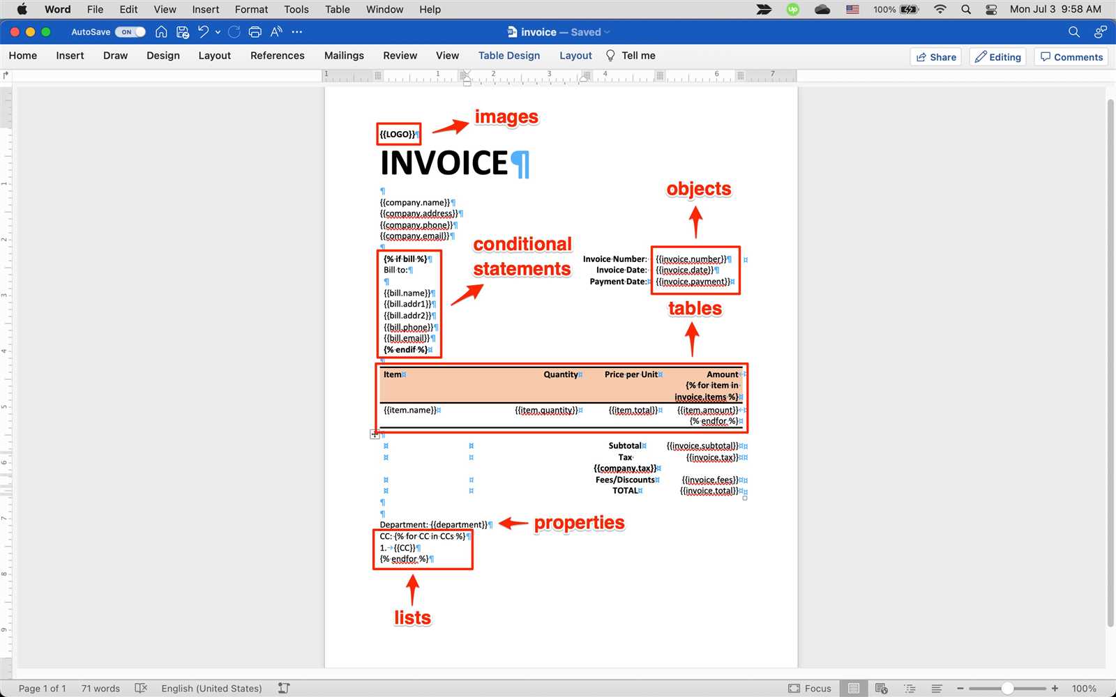 invoice template word docx