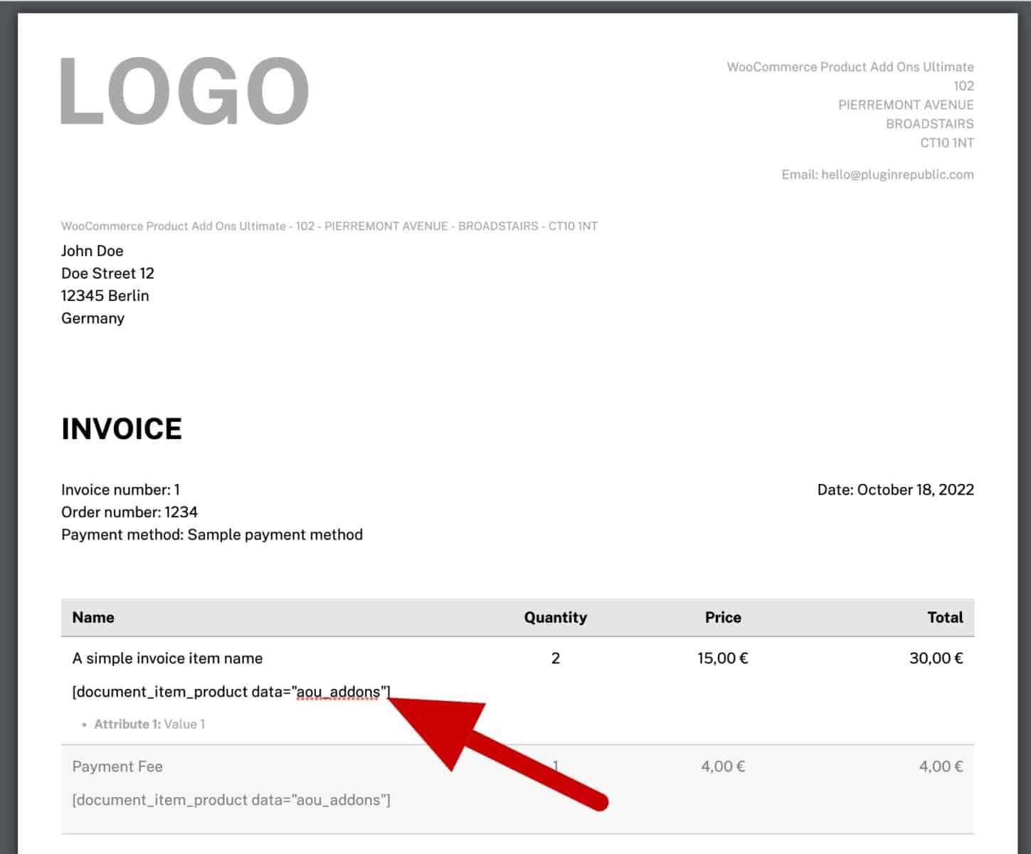 woocommerce invoice template