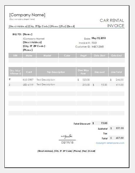 car rental invoice template free