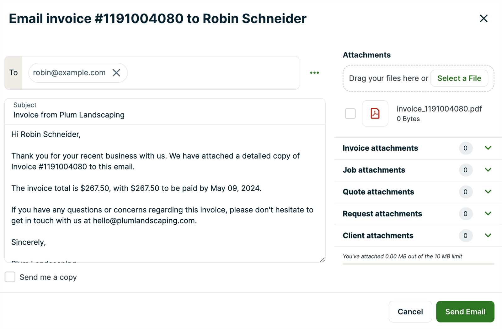 customer invoice email template