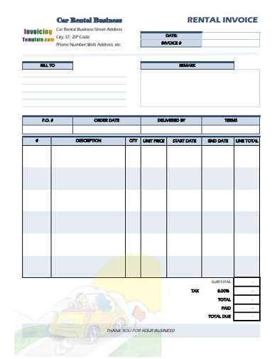 rent a car invoice template