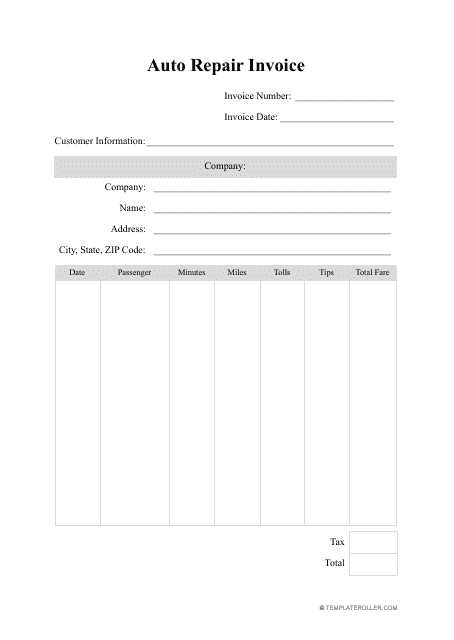 quickbooks auto repair invoice template