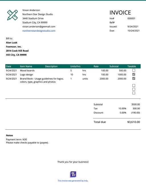 music lesson invoice template