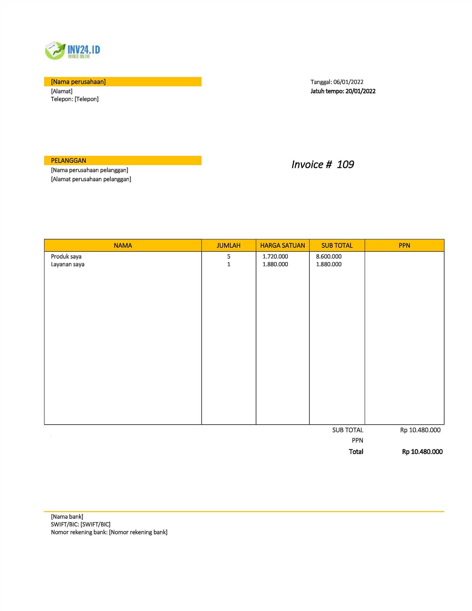 template invoice excel gratis