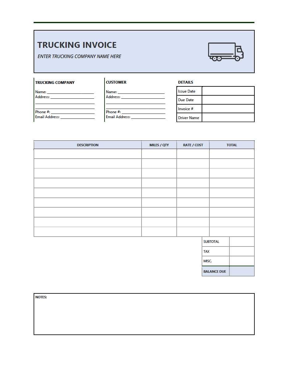 blank trucking invoice template