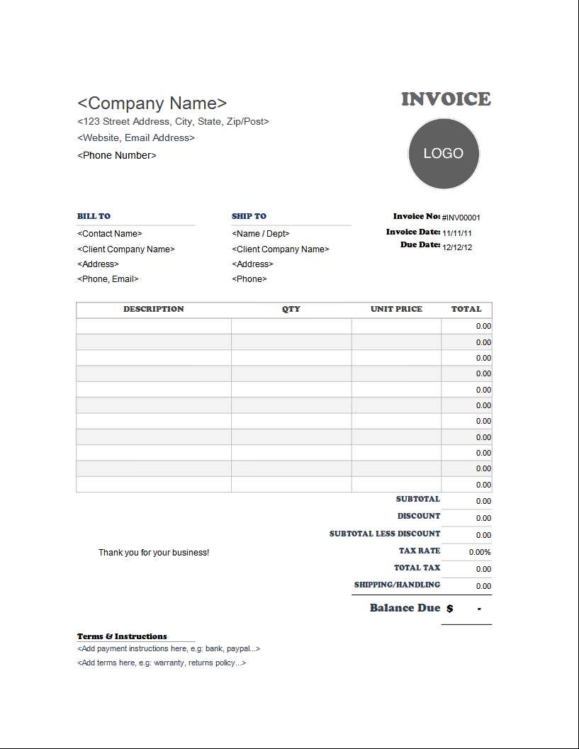 tax invoice template excel