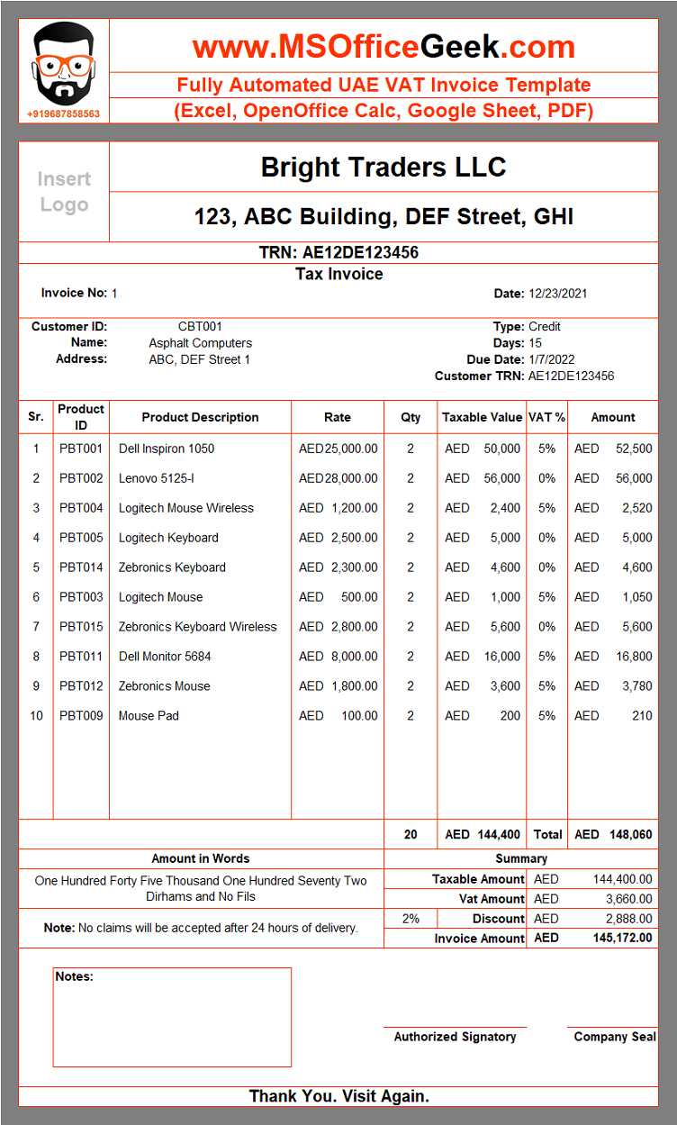 invoice template with tax calculation