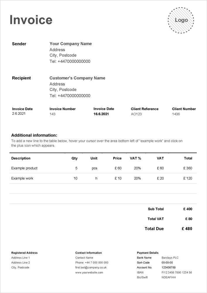 simple invoice template uk