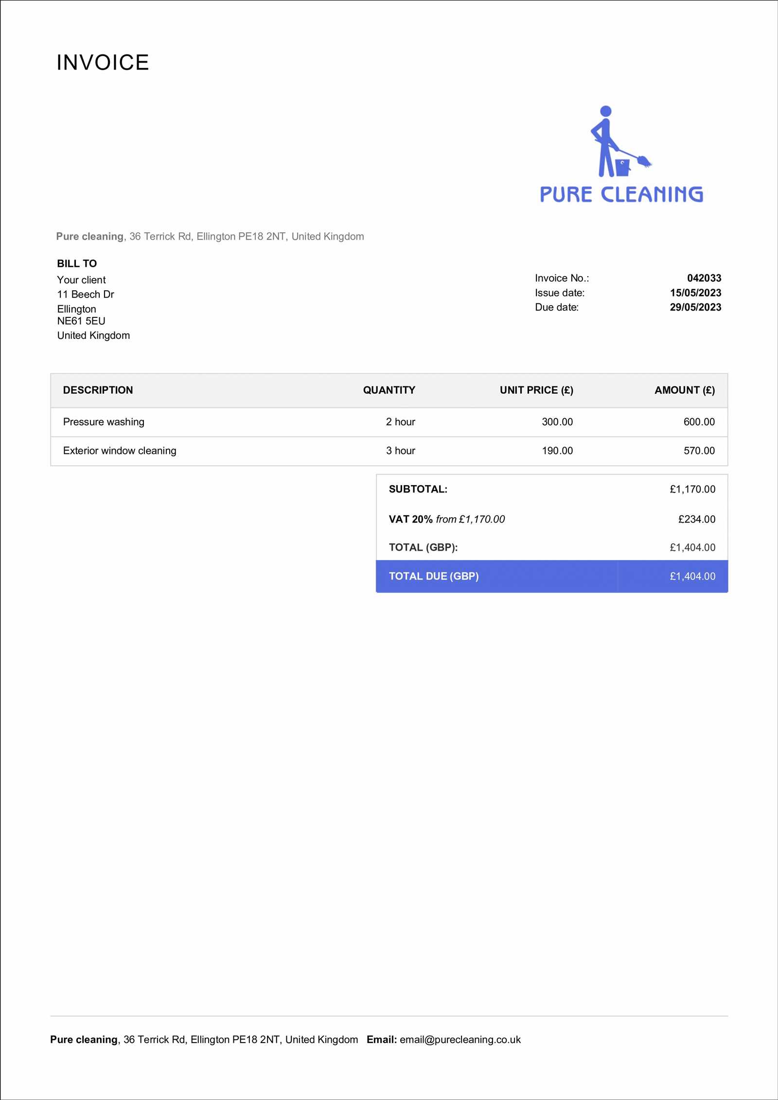 free cleaning service invoice template