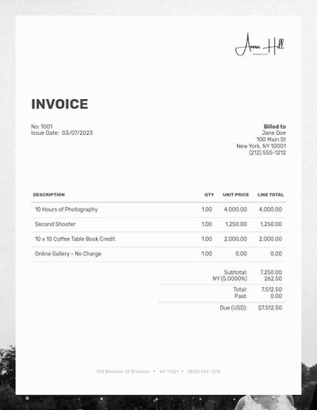 wedding invoice template free