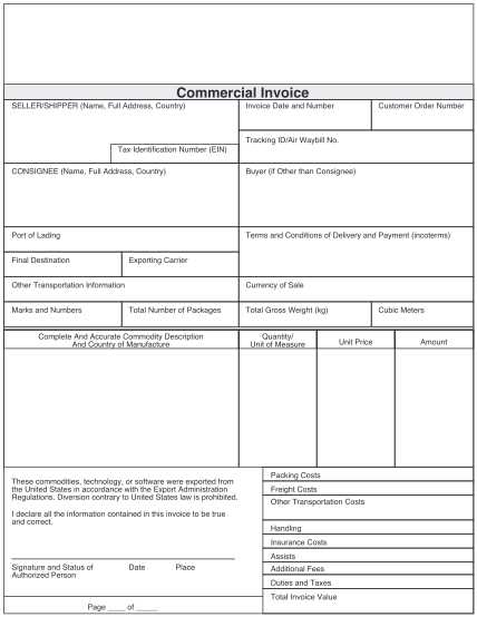 proforma commercial invoice template