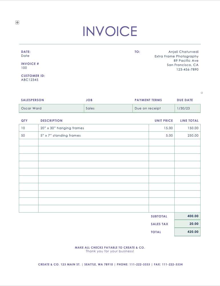 invoice template word free download pdf