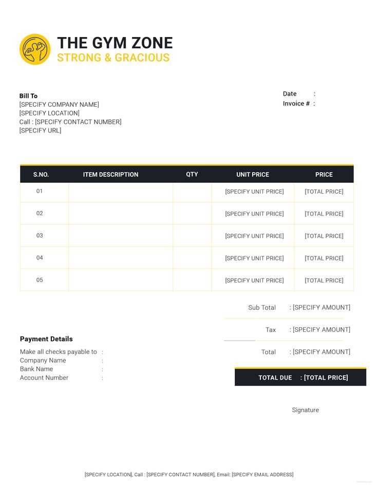 zumba invoice template