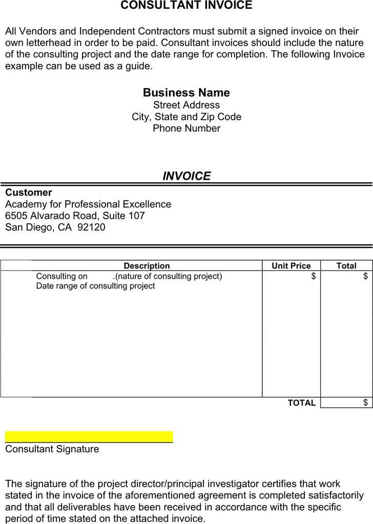 invoice template independent contractor