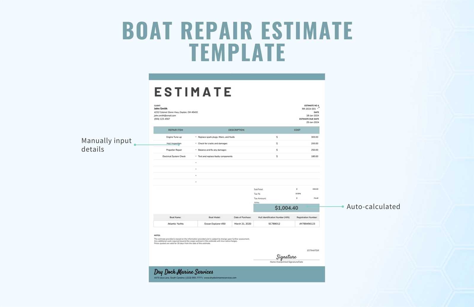 boat repair invoice template